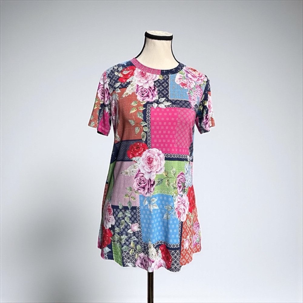 Johnny Was Multicolor Floral Patchwork Tee